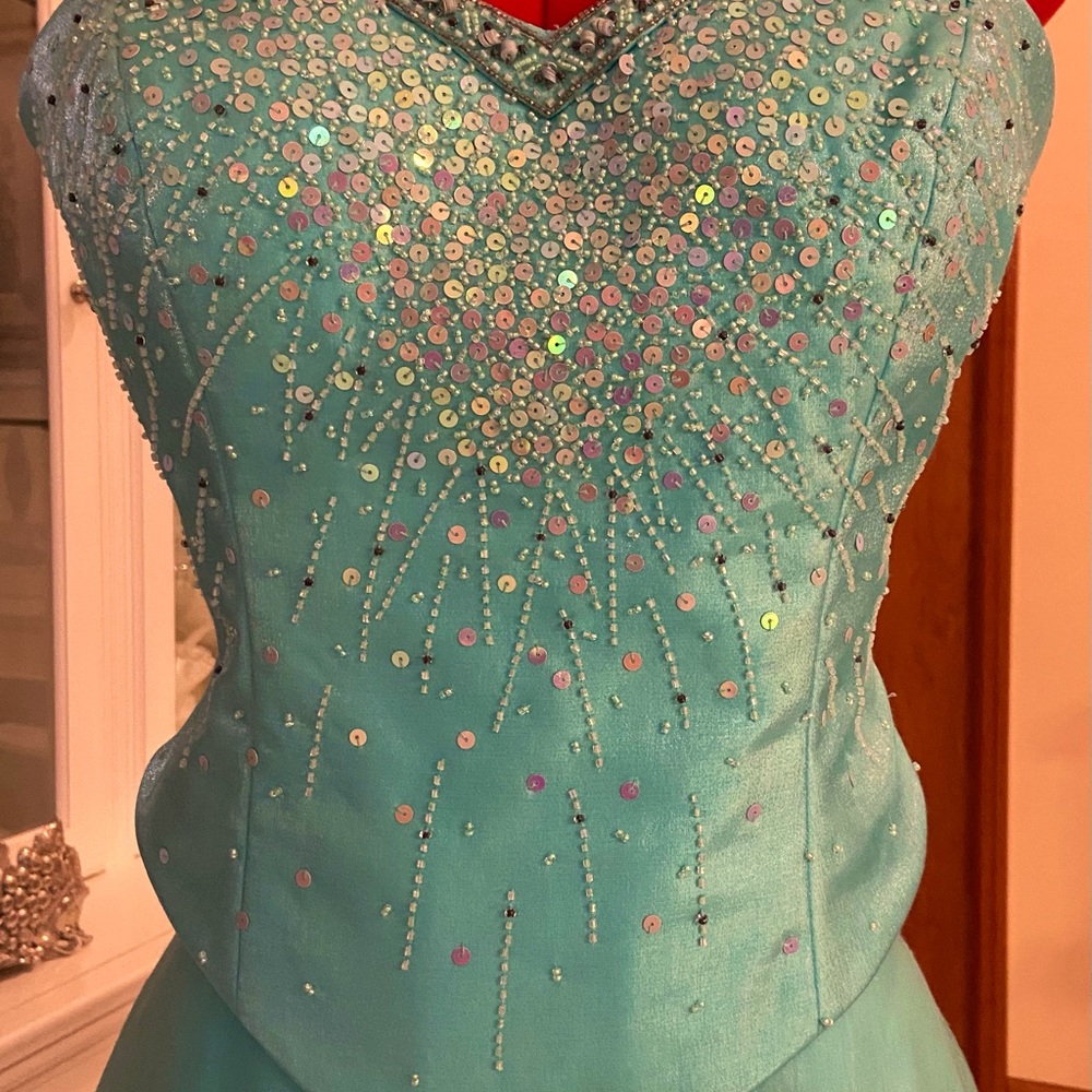Size 16 Aqua sequined 2 piece formal.  EUC